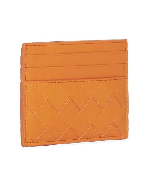 Bottega Veneta Orange Intrecciato Leather Card Holder for men