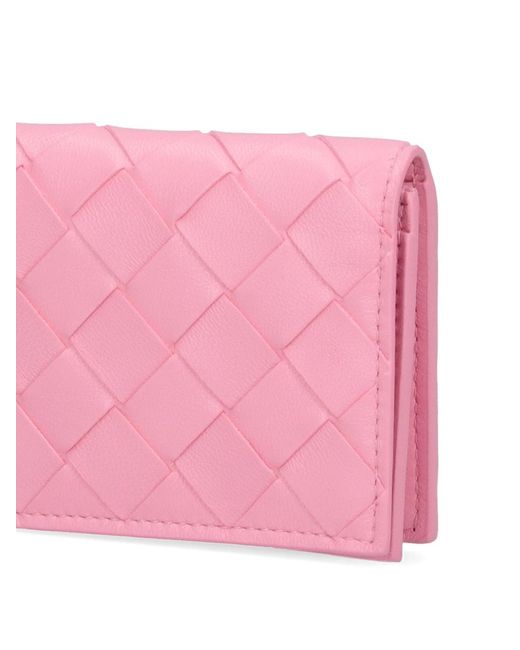 Bottega Veneta Pink Woven Business Card Holder