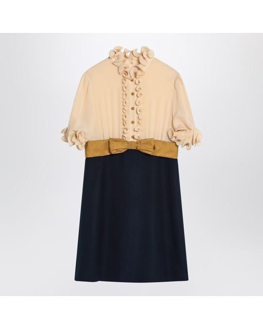 Valentino Garavani Blue Mini Dress With Ruffles And Bow In