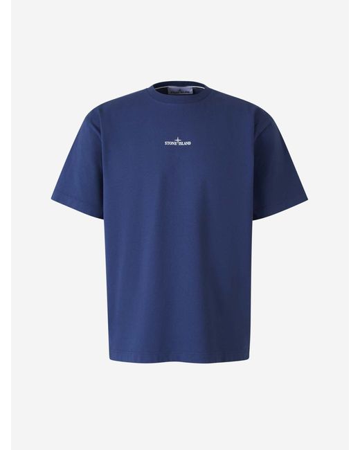 Stone Island Blue Combed Cotton T-Shirt for men
