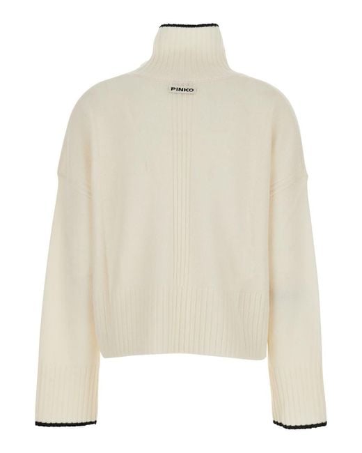 Pinko White Turtleneck Sweater With Back Logo