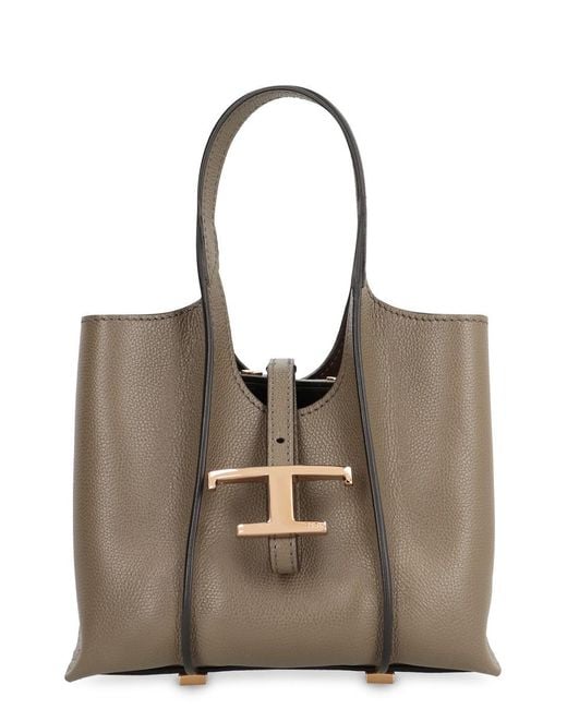 Tod's Brown T Timeless Micro Leather Tote