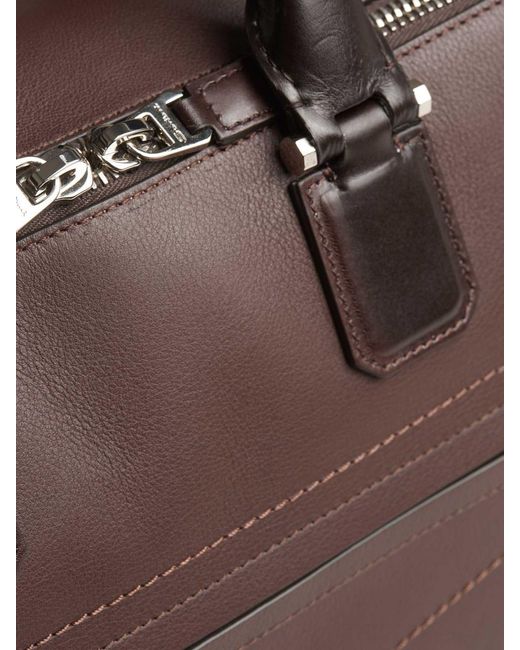 Santoni Brown Leather Briefcase Bag for men
