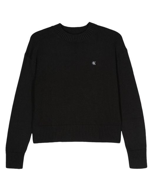 Calvin Klein Black Logo-appliqué Cotton Jumper