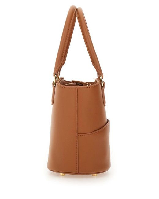 Self-Portrait Brown Leather Tote Bag With Charm