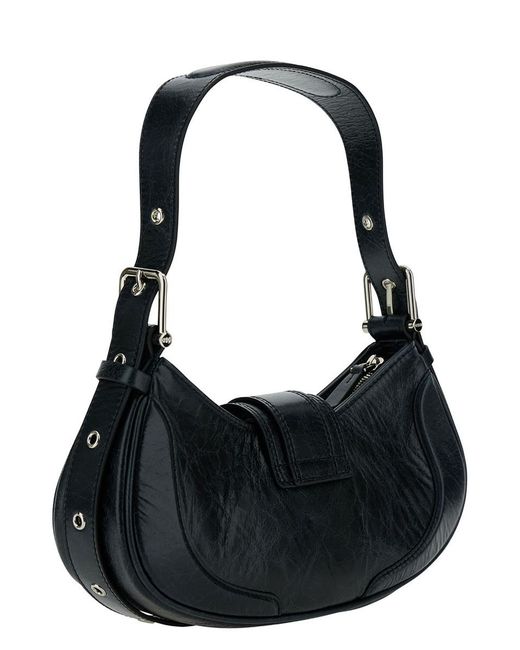 OSOI 'small Brocle' Black Shoulder Bag In Hammered Leather Woman