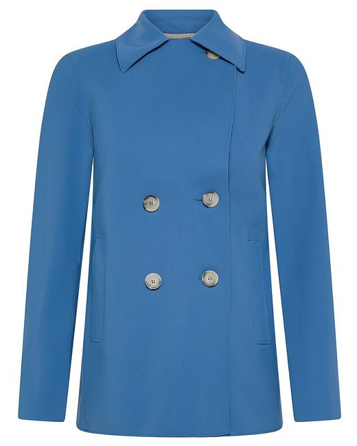 Harris Wharf London Blue Short Double-Breasted Coat With Pockets