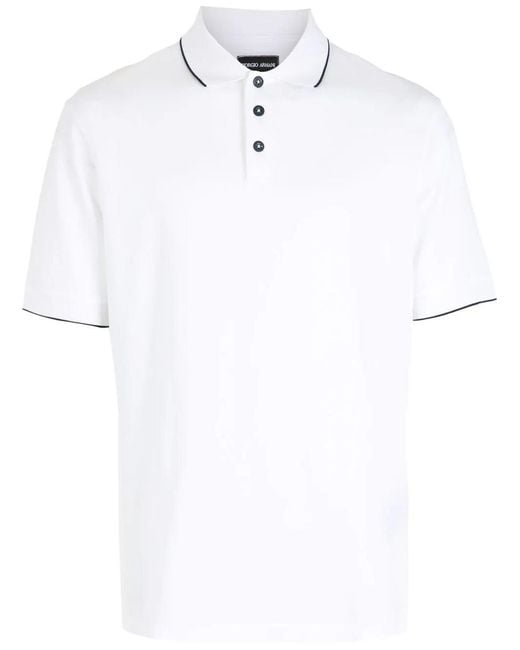 Giorgio Armani White Contrasting-trim Cotton Polo Shirt for men