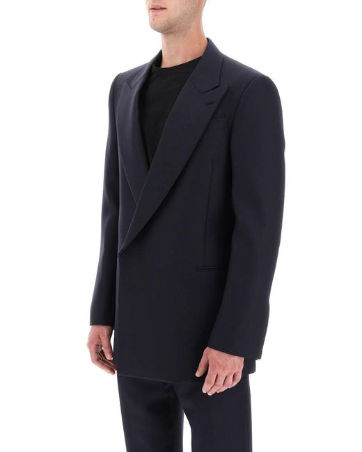 Alexander McQueen Blue Wool And Mohair Double-breasted Blazer for men