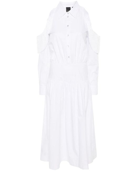 Pinko White Flared Shirt Dress With Off-Shoulder Sleeves