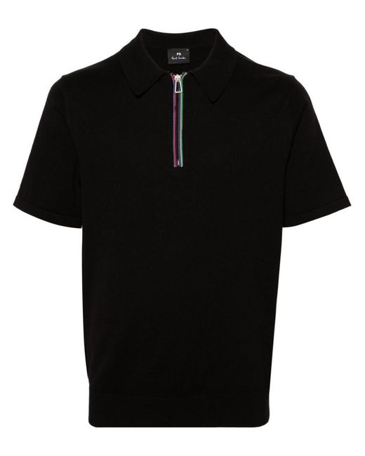 Paul Smith Black Polo With Zip for men