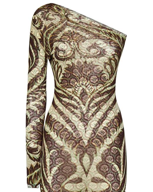 Etro Natural And Greensingle-Shoulder Long Dress