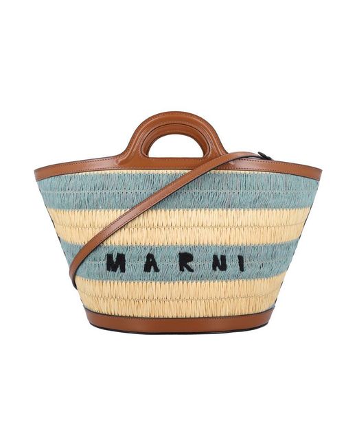 Marni Blue Tropicalia Raffia-Effect Small Bag