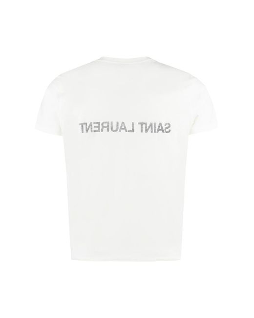 Saint Laurent White Cotton Crew-Neck T-Shirt for men