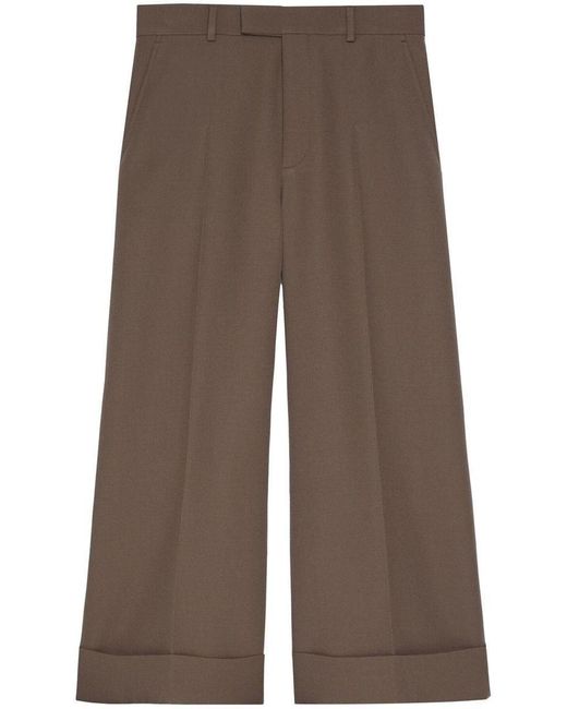 Gucci Brown Cropped Wool Gabardine Trousers for men