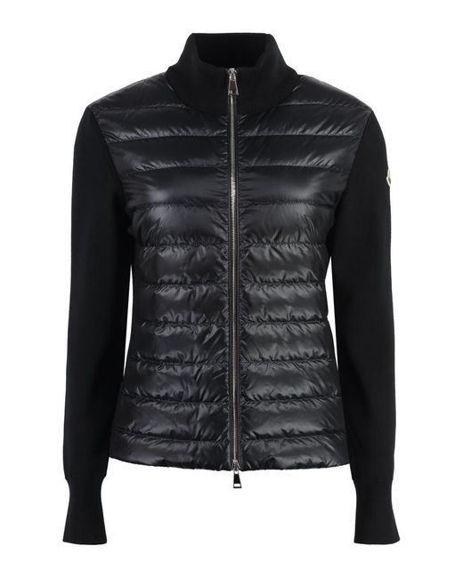 Moncler Black Cardigan With Nylon Panels