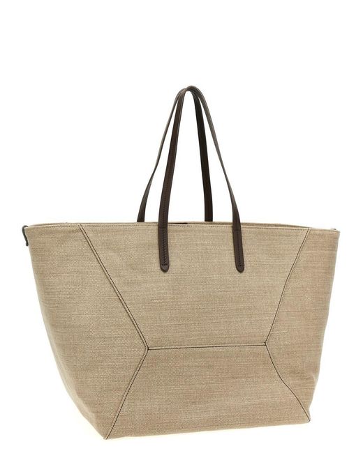 Brunello Cucinelli Natural Canvas Large Shopping Bag