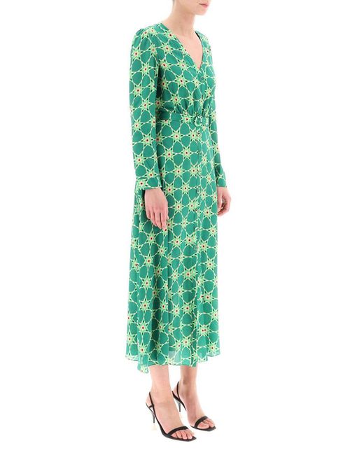 Saloni Green 'lea' Long Shirt Dress In Silk Crepe