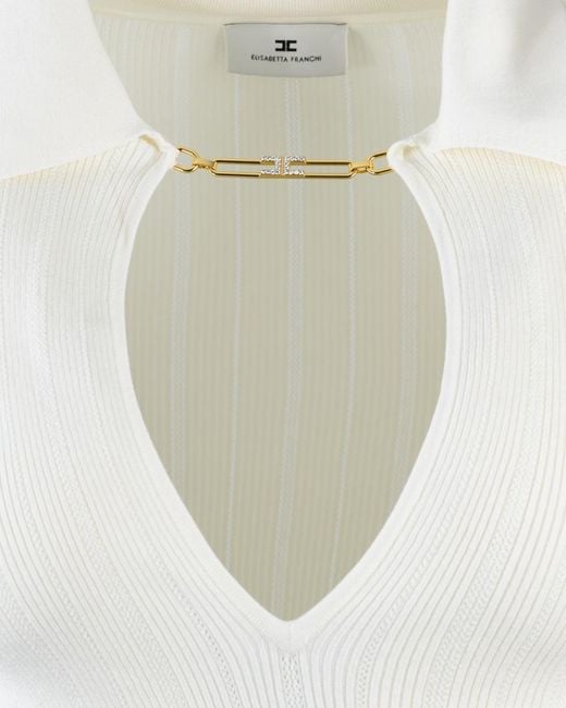 Elisabetta Franchi White Maglia A Costine Con Dettagli À Jour Bianca