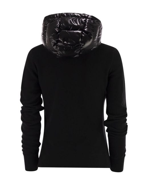 Moncler Black Felpa Imbottita In Pile Con Zip E Cappuccio
