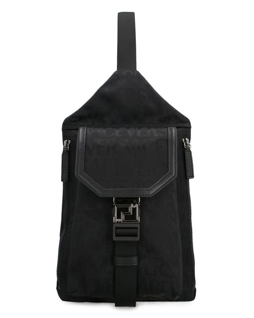 Versace Black Technical Fabric Backpack With Logo for men