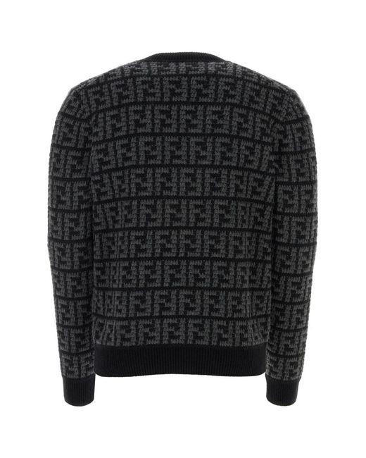 Fendi Black Embroidered Cashmere Cardigan for men