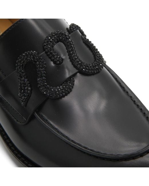 Rene Caovilla Black Crystal-embellished Leather Loafers