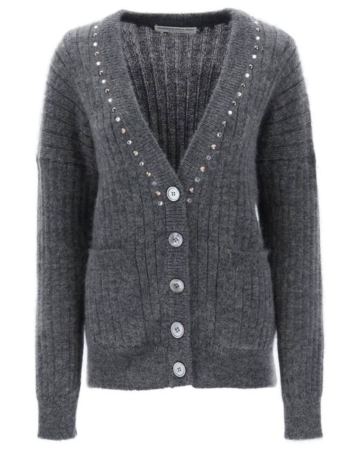 Alessandra Rich Gray Cardigan With Studs And Crystals