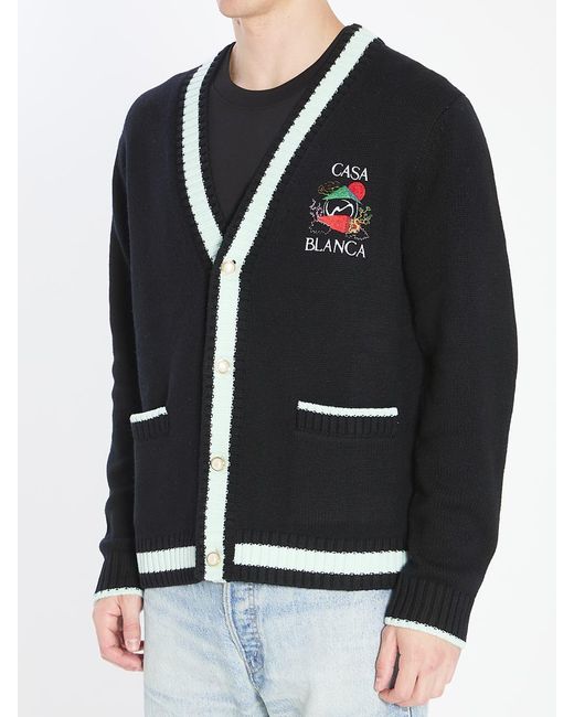 Casablanca Black Cardigan With Stacked Casa Mountain Temple Design for men