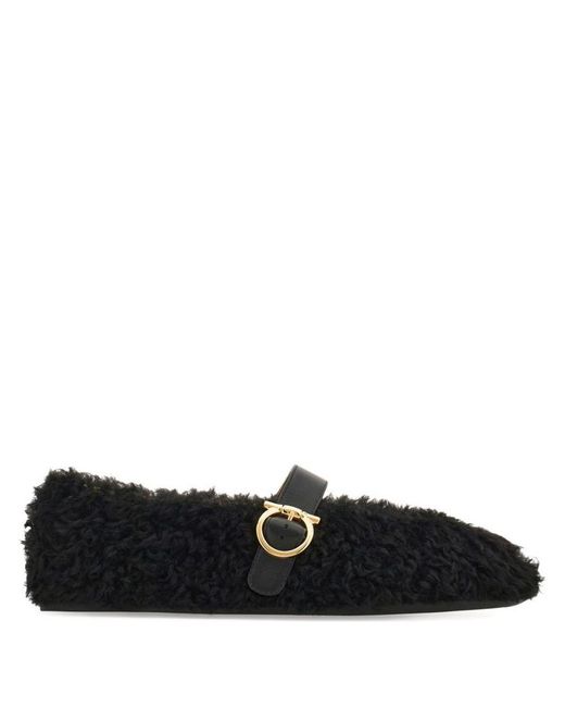 Ferragamo Black Buckle-Fastening Shearling Lace-Up Shoes