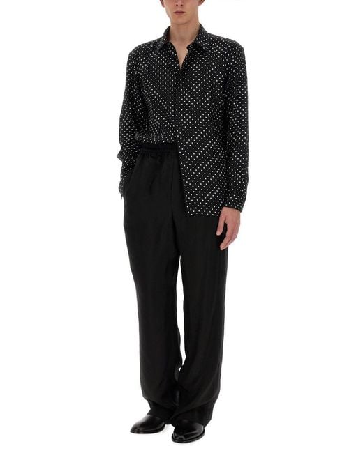 Saint Laurent Black Shiny And Matte Silk Dotted Shirt For for men