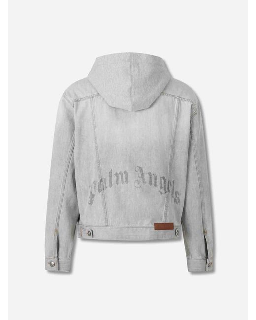 Palm Angels Gray Hooded Denim Jacket for men