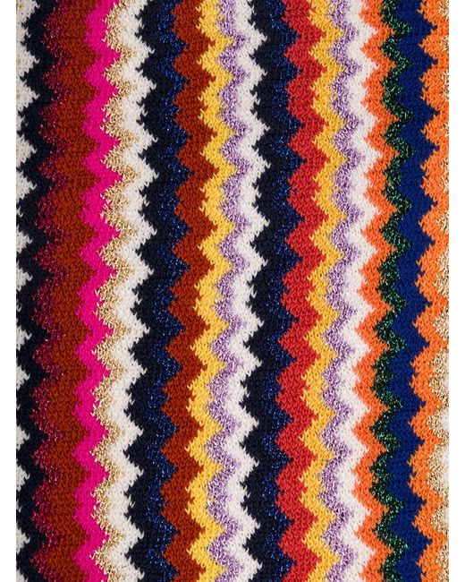 Missoni Red Multicolor Scarf With Zigzag Motif And Fringed Hem In Wool Blend Woman