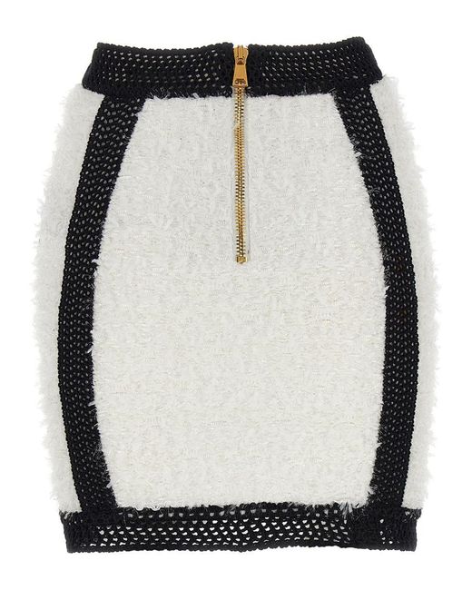 Balmain Black Logo Button Tweed Skirt Skirts