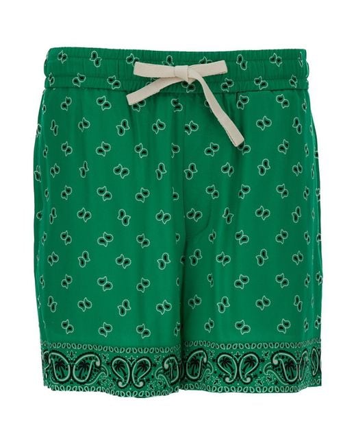 Palm Angels Green Paisley-Print Shorts for men