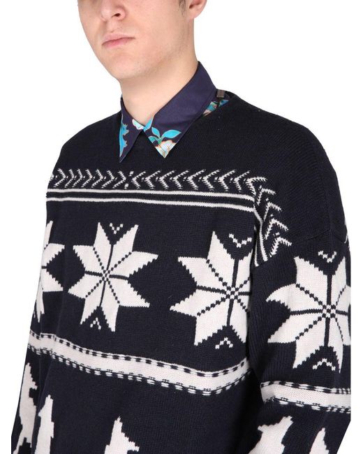 Etro Blue Virgin Wool Sweater for men