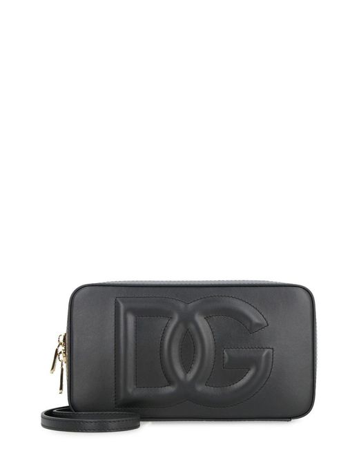 Dolce & Gabbana Gray Dg Logo Leather Camera Bag