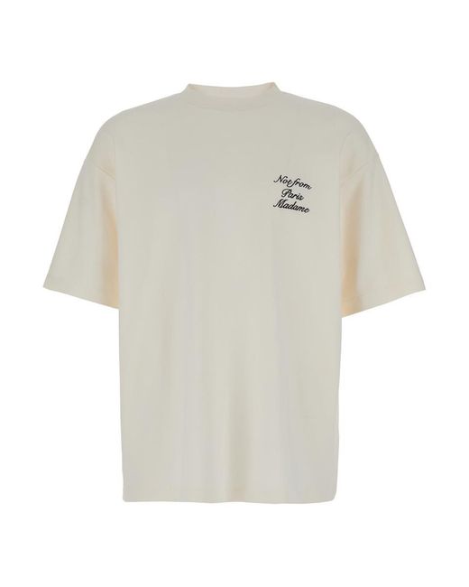 Drole de Monsieur White Crew Neck T-shirt With Print In Cotton Man for men