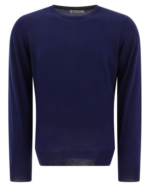 Brunello Cucinelli Blue Lightweight Cashmere And Silk Sweater for men