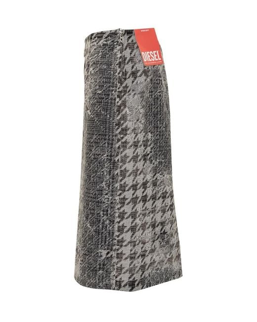 DIESEL Gray Pied De Poule Effetto Destroyed Sheath Skirt