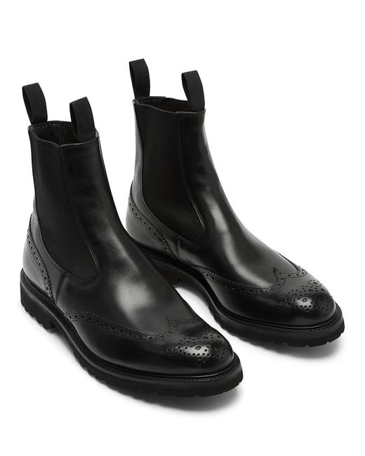 Tricker's Black Henry Country Boots With Brogue Detailing Shoes for men