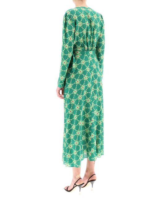 Saloni Green 'lea' Long Shirt Dress In Silk Crepe