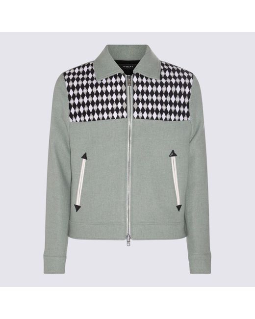 Amiri Gray Wool Blend Diamond Embroidered Work Casual Jacket for men