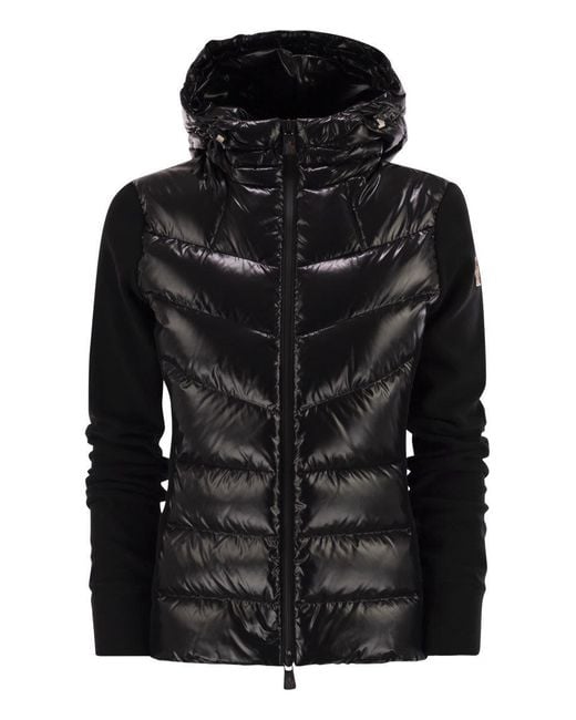 Moncler Black Felpa Imbottita In Pile Con Zip E Cappuccio