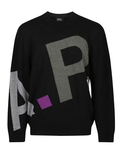 A.P.C. Virgin Wool Logo Sweater in Black for Men Lyst Canada