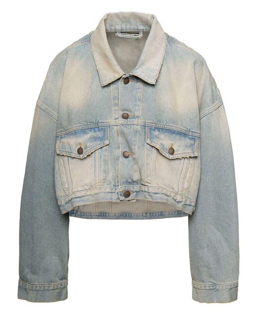 DARKPARK Gray 'gigi' Light Blue Cropped Jacket With Bleach Effect In Cotton Denim Woman