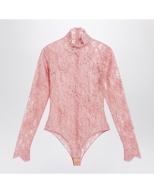 Valentino Garavani Pink Peach Floral Lace Bodysuit