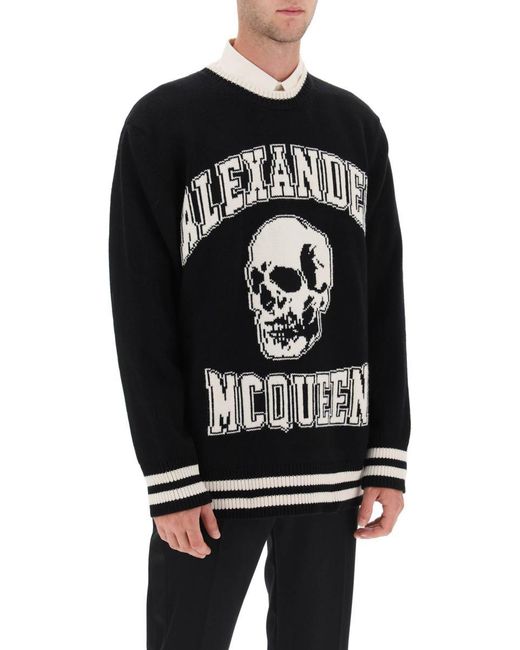 Alexander McQueen Black Varsity Sweater With Skull Motif for men
