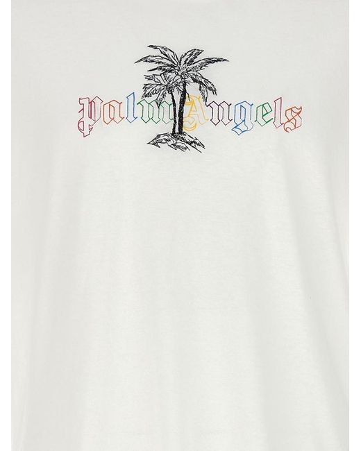 Palm Angels White Graphic-print Regular-fit Cotton And Linen-blend T-shirt X for men