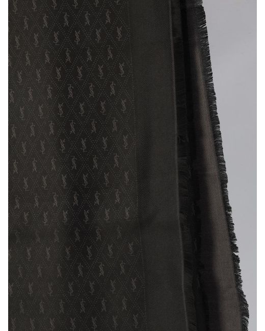 Saint Laurent Black Large Scarf With Ysl Monogram for men